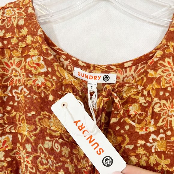 Sundry NEW Boho Floral Flutter Sleeve Top Lightweight Cotton - Size 2, MEDIUM - Picture 4 of 8